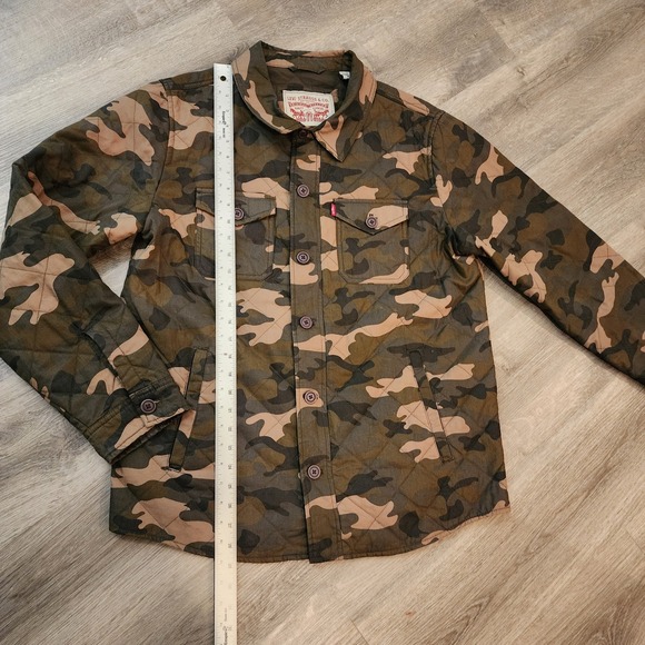 Levi's Men's M Camo Quilted Shirt Jacket Trucker Diamond Stitch‎ Zip Shacket - Picture 14 of 16